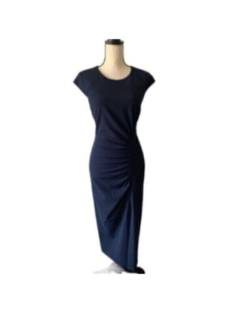 NWT Calvin Klein Navy Blue Side-Ruched Scuba Crepe Sheath Dress - Picture 6 of 17